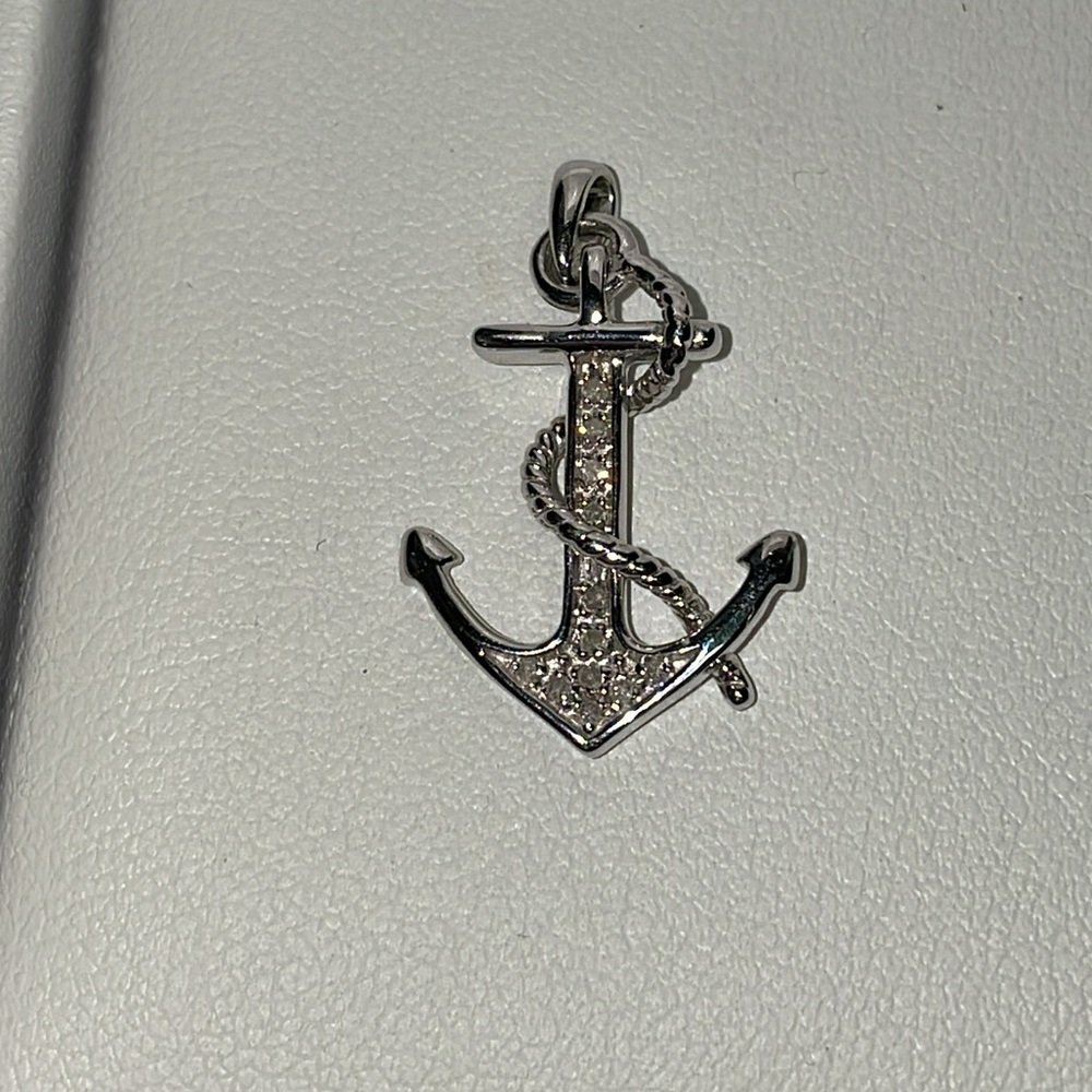 Solid 10K White Gold Diamond Anchor Heart Pendant for Necklace Unisex  (not 14K)
